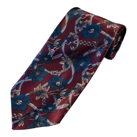 Italian Mens Necktie All Silk Handmade 54.5 x 3.5 Floral Print - Picture 1 of 3